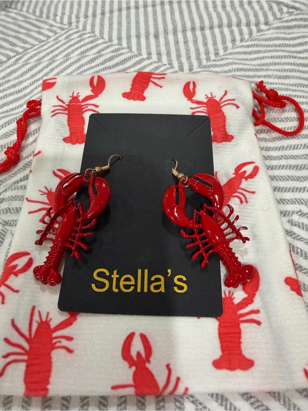 Louisiana crawfish pierced earrings 2” metal red lobster seafood Cajun gift bag